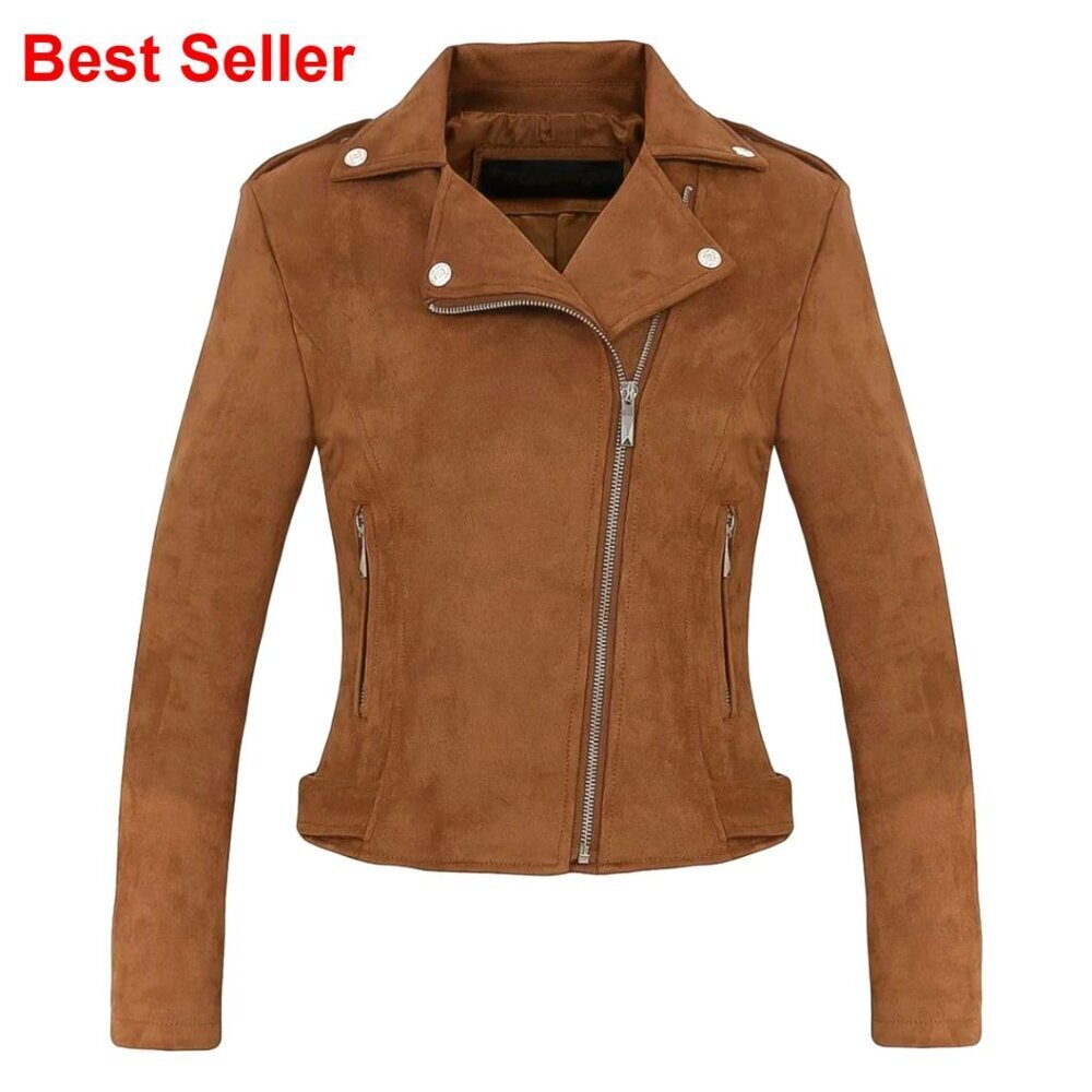 Faux Suede Leather Moto Biker Jacket with Fringe Tassels
